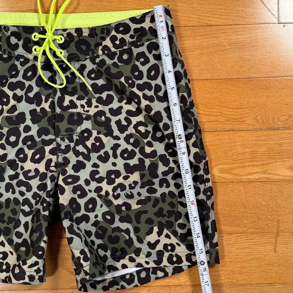 Sundek Mens Leopard Print Board Shorts Neon Green Rainbow Stripe Size 28 M503BD